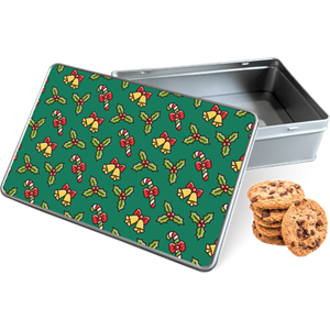 Koektrommel Kerstpatroon Rechthoek - Bewaarblik 20x13x5 cm