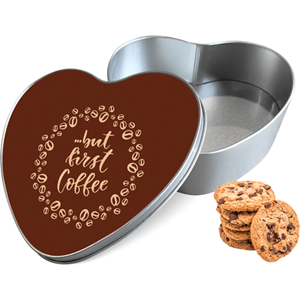 Koektrommel But First Coffee Hart - Bewaarblik 14x15x5 cm