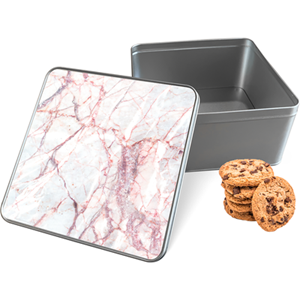 Koektrommel White Pink Marble Vierkant - Bewaarblik 20x20x10 cm