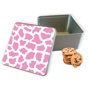 Koektrommel Roze Koeienvlekken Vierkant - Bewaarblik 20x20x10 cm