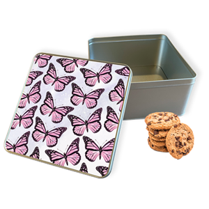 Koektrommel Roze Vlinders Vierkant - Bewaarblik 20x20x10 cm