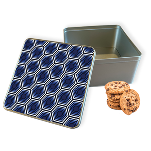 Koektrommel Blauwe Hexagons Vierkant - Bewaarblik 20x20x10 cm