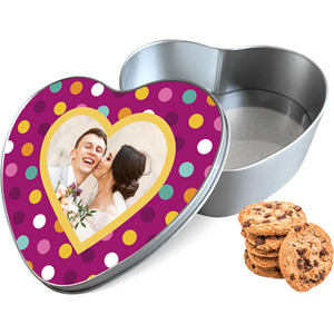 Koektrommel Lovely Dots met eigen foto - hart 14 x 15 x 5 cm