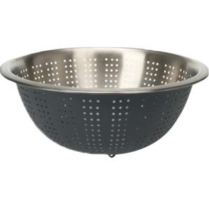 Excellent Houseware RVS keuken vergiet/zeef - afgieten etenswaren - antraciet - 27 x 12.5 cm -