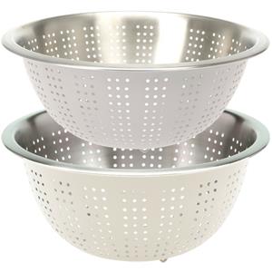 Excellent Houseware RVS keuken vergiet/zeef - set met 2 formaten - creme wit - Diameter 24 en 27 cm -