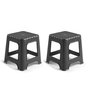 Forte Plastics Set van 2x stuks keukenkrukje/opstapje zwart rotan 30 cm -