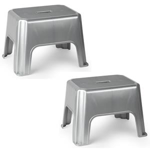 Forte Plastics 2x stuks zilver kleur keukenkrukjes/opstapjes x 30 x 28 cm -