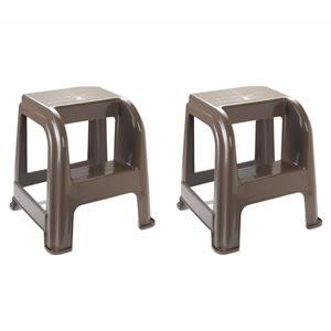 Forte Plastics 2x stuks taupe bruin keukenkrukje/opstapje met 2 treden 45 cm -