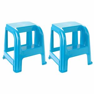 Forte Plastics 2x stuks lichtblauw keukenkrukje/opstapje met 2 treden 45 cm -