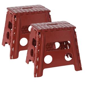 Opstapje/krukje - 2 stuks - opvouwbaar - 29 x 22 x 32 cm - rood -