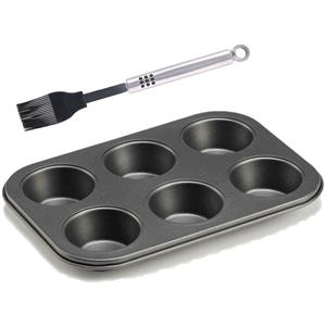 Muffins/cupcakes bakvorm/bakblik 26 x 18 cm - voor 6x stuks incl. siliconen invetborstel -