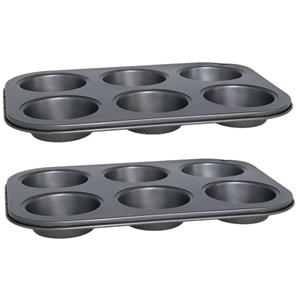 Gerim 2x stuks muffins en cupcakes bakken bakvorm/bakblik 26 x 19 cm - voor 6x stuks -