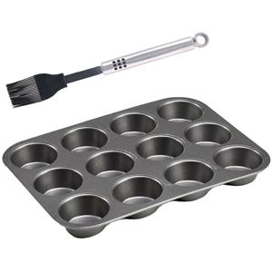 Muffins/cupcakes bakvorm/bakblik 26 x 20 cm - voor 12x stuks incl. siliconen invetborstel -