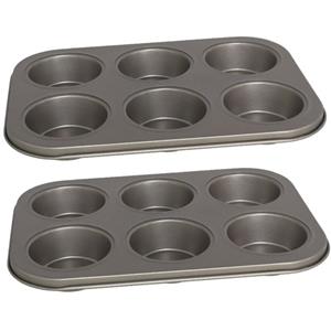 Gerim 2x stuks muffins en cupcakes bakken bakvorm/bakblik 26 x 18 cm - voor 6x stuks -