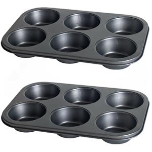 Gerim 2x stuks muffins en cupcakes bakken bakvorm/bakblik 31 x 21 cm - voor 6x stuks -