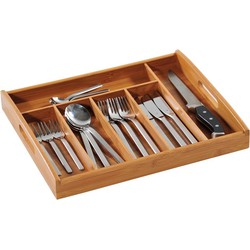 Decopatent FSC Bamboe Bestekbak Dienblad met Handvatten - Besteklade Dienblad 6 Vaks - Bestek Opbergbak Organizer - Afm 38 x 32 x 4 cm