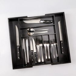 Decopatent Uitschuifbaar bestekbak - Besteklade - 7 Vaks -> Uitschuifbaar naar 9 Vakken - Bestekbakken organizer - Bamboe - Zwart