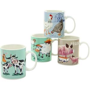 CreaTable Beker Koffiebeker farm animals ideaal als kinderbeker, kopjesset, 4-delig (set, 4-delig)