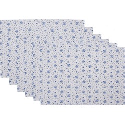 Clayre & Eef Placemats Set van 6 48x33 cm Wit Blauw Katoen Rechthoek Roosjes