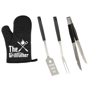 Trendoz BBQ/barbecue gereedschap set 3-delig RVS met BBQ handschoen The Grillfather -