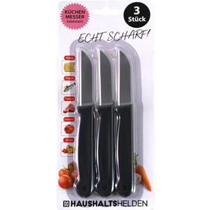 Haushaltshelden keukenmesjes/schilmesjes - 3x - RVS - zwart - 16 cm -