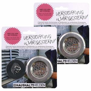 Haushaltshelden Gootsteen set incl gootsteenfilter en afvoerstop - 2x - zilver/zwart - RVS -