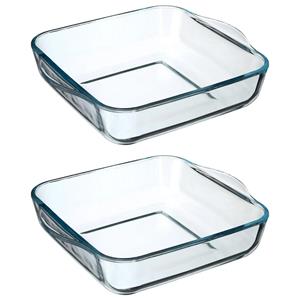 Secret de Gourmet 2x stuks ovenschaal vierkant - Transparant - Geglazuurd glas - 22 x 22 x 6 cm -