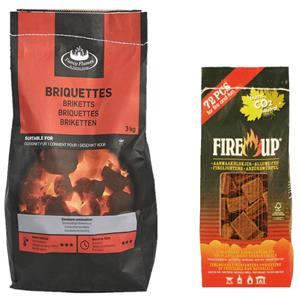 Fire up BBQ starterspakket - houtskool briketten 3 kilo - barbecue aanmaakblokjes 72x -