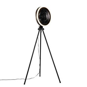 qazqa Vloerventilator tripod zwart incl. LED 3-staps dimbaar - Meric - Schwarz