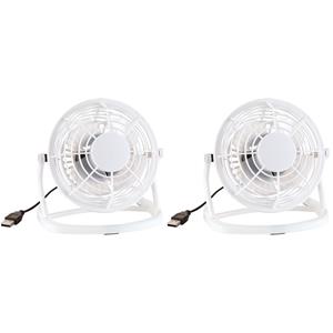 Set van 2x stuks mini bureau ventilator wit USB 14 cm -
