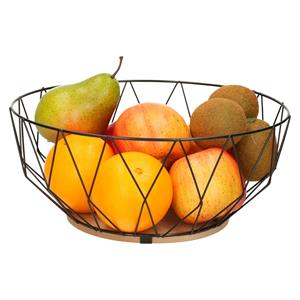 Secret de Gourmet Fruitschaal/fruitmand rond zwart metaal/hout 28 cm -