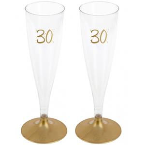 Santex Verjaardag feest champagneglazen - leeftijd - 12x - 30 jaar - goud - kunststof -