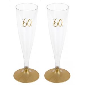 Santex Verjaardag feest champagneglazen - leeftijd - 12x - 60 jaar - goud - kunststof -