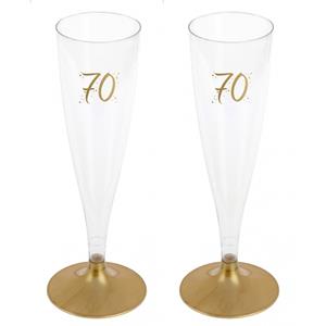 Santex Verjaardag feest champagneglazen - leeftijd - 12x - 70 jaar - goud - kunststof -