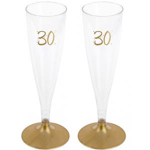 Santex Verjaardag feest champagneglazen - leeftijd - 48x - 30 jaar - goud - kunststof -