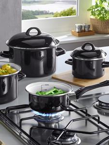 GSW Kochtopf-Set Emaille Black & White 7-tlg.
