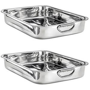 2x RVS ovenschalen met handgrepen 35 x 26 cm -