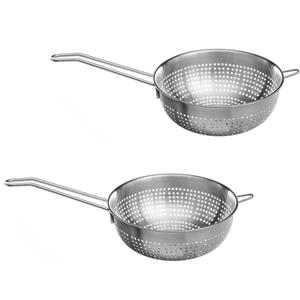 Secret de Gourmet Set van 2x stuks ronde vergiet/zeef met lang handvat zilver 18 x 7 cm van RVS -