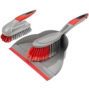 Brumag 2-Delige schoonmaakset schrobborstel en stoffer en blik rood/grijs -