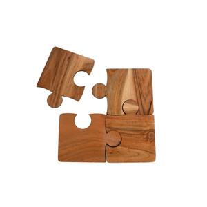 Massamarkt Onderzetters Puzzle Naturel Acacia 10x13x0,6cm Set A 4 Stuks