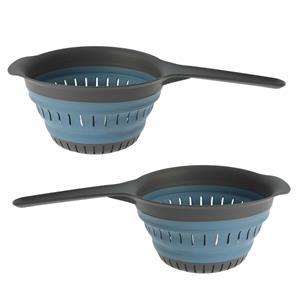 Excellent Houseware opvouwbaar vergiet - 2x - zwart/blauw - x 19 cm -