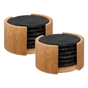 Secret de Gourmet Onderzetters voor glazen in rekje - 12x - antraciet - leisteen - 10 cm -
