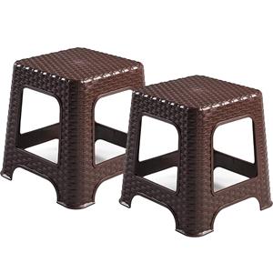 PlasticForte Keukenkrukje/opstapje - 2x - rotan - bruin - kunststof - 32 x 32 x 33 cm -