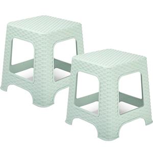 PlasticForte Keukenkrukje/opstapje - 2x - rotan - mintgroen - kunststof - 32 x 32 x 33 cm -