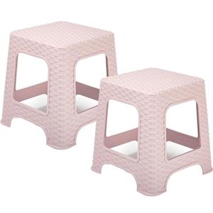 PlasticForte Keukenkrukje/opstapje - 2x - rotan - roze - kunststof - 32 x 32 x 33 cm -