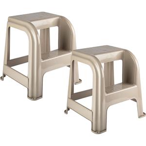 PlasticForte Keukenkrukje/opstapje - 2x - met 2 treden - beige - kunststof - 43 x 43 x 46 cm -