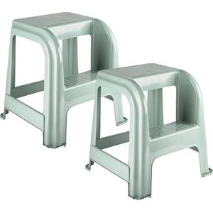 PlasticForte Keukenkrukje/opstapje - 2x - met 2 treden - mintgroen - kunststof - 43 x 43 x 46 cm -