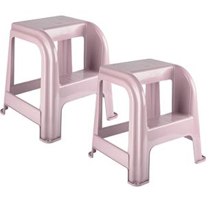 PlasticForte Keukenkrukje/opstapje - 2x - met 2 treden - roze - kunststof - 43 x 43 x 46 cm -