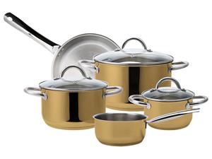 ECHTWERK Topf-Set "Gold-Edition", Edelstahl 18/8, (Set, 8 tlg., Töpfe mit Glasdeckel, 3 x Kochtopf, Stielkasserole und Bratpfanne), für alle Herdarten geeignet, Induktion