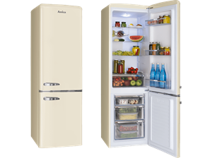 Amica KGCR387100B Retro Edition koelkast met vriezer (E, 201,85 kWh, 1810 mm hoog, beige)